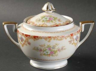 Noritake Hampton (Patent #97901) Sugar Bowl & Lid, Fine China Dinnerware   Red E