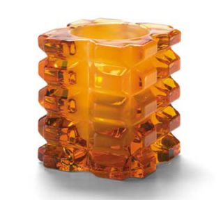 Hollowick Faceted Votive Lamp w/ Cube Style, 3x3.25 in, Glass, Amber Satin Linen