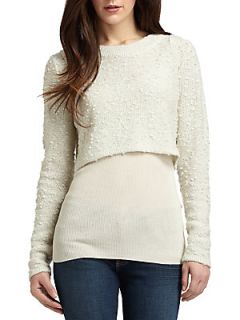 Sparkle Boucle & Ribbed Knit Top   Cream