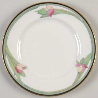 Royal Doulton Awakening Bread & Butter Plate, Fine China Dinnerware   Green Band
