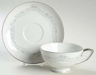 Mikasa Chadsworth Footed Cup & Saucer Set, Fine China Dinnerware   Blue Flowers