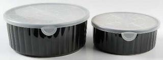 Sango Eclipse Black Set of 2 Ceramic Storage Bowls, Fine China Dinnerware   Squa