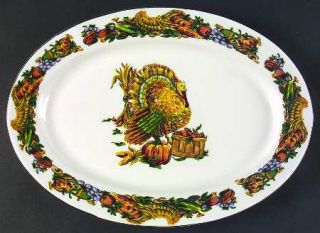 American Atelier Pilgrims Harvest 14 Oval Serving Platter, Fine China Dinnerwar