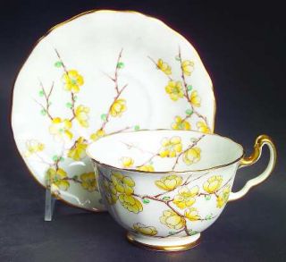 Adderley Chinese Blossom (Yellow Flowers) Footed Cup & Saucer Set, Fine China Di