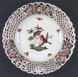 Herend Rothschild Bird (Ro) 9 Pierced Plate, Fine China Dinnerware   Bird, Flor