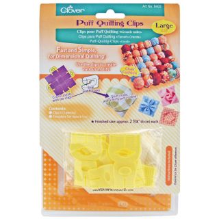 Clover Large Puff Quilting Clip Set (Large (approximately 2.375 inches or 6mm)Kit contains Template set (base and top) and 12 clips )