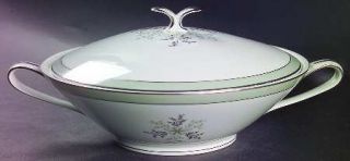 Noritake Lucille Round Covered Vegetable, Fine China Dinnerware   Gray/Green Ban