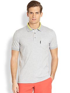 Faconnable Hairline Striped Cotton Polo   Grey