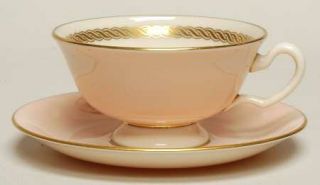 Lenox China Caribbee Footed Cup & Saucer Set, Fine China Dinnerware   Pink Rim,