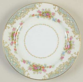 Kyoto Cecelia Salad Plate, Fine China Dinnerware   Blue Border, Yellow Scrolls,F