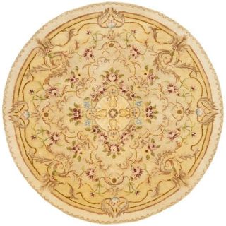 Handmade Aubusson Creteil Beige/ Light Gold Wool Rug (36 Round)