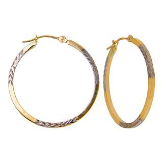 Diamond Cut Hoop Earrings 2 Tone 10K Gold, Womens