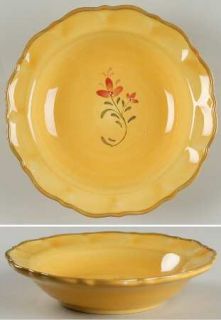 Demdaco Bienvenue Rim Soup Bowl, Fine China Dinnerware   All Yellow,Red Flower,E