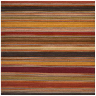 Tapestry woven Striped Kilim Village Gold Wool Rug (7 Square)