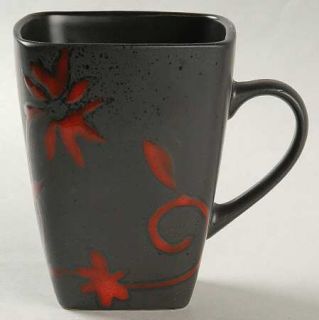 222 Fifth (PTS) Floral Trail Mug, Fine China Dinnerware   Red Floral Vines On Bl