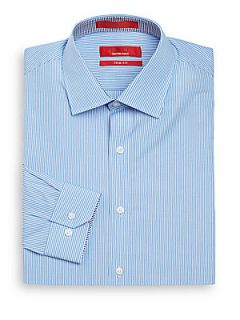 Thin Striped Cotton Dress Shirt/Trim Fit   Light Blue