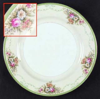 Grace Formal Garden Dinner Plate, Fine China Dinnerware   Green Band, Floral On