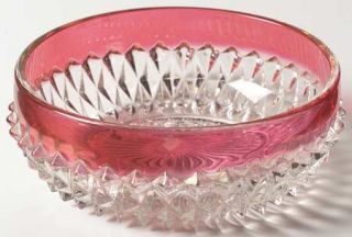 Indiana Glass Diamond Point Ruby Individual Salad Bowl   Clear W/Ruby Band,Heavy