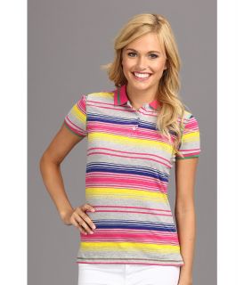 U.S. Polo Assn Slub Multi Color Stripe Short Sleeve Polo Womens Short Sleeve Knit (Pink)