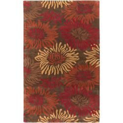 Hand tufted Contemporary Brown/red Floral Sayreville New Zealand Floral Wool Rug (5 X 8)