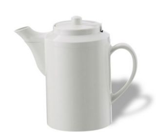 Service Ideas 16 oz Dripless Teapot w/ Tether, Baffled Spout, Stoneware & White