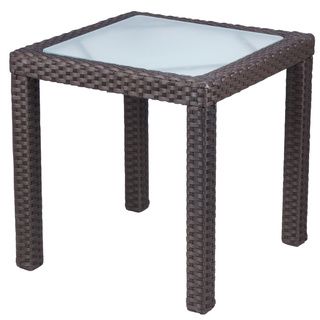 Zen Side Table (EspressoMaterials High density polyethylene, powder coated aluminum, Tempered GlassFinish Espresso weaveWeather resistantUV protectionDimensions 17 inches high x 18 inches wide x 18 inches longWeight 11 pounds )