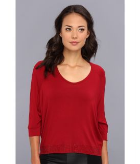 Gabriella Rocha Scoop Neck Hi Lo Studded Top Womens Long Sleeve Pullover (Red)