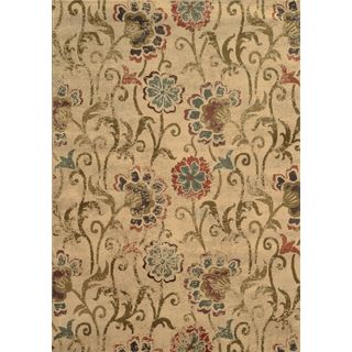 Faded Floral Ivory/ Green Rug (53 X 76)