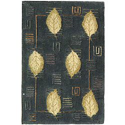 Handmade Foliage Blue Wool Rug (18 x 26) (Multi 2 x 3 Wool)