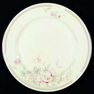 Seizan Sonorous Dinner Plate, Fine China Dinnerware   Pastel Floral,Taupe Ring,G