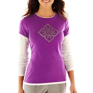 Made For Life Long Sleeve Layered Tee   Tall, Bright Violet/whit, Womens