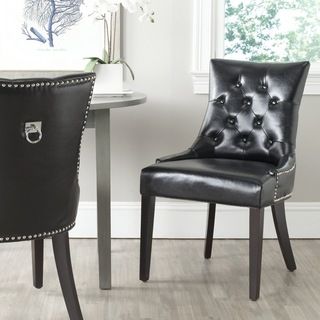 Safavieh Harlow Black Ring Chair (set Of 2) (BlackIncludes Two (2) chairMaterials Iron, birch wood and bicast leatherFinish EspressoSeat dimensions 18.1 inches width and 16.7 inches depthSeat height 19.5 inchesDimensions 36.4 inches high x 22 inches