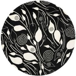 Handmade Foliage Black New Zealand Wool Rug (26 X 12)