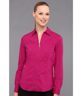 Anne Klein Zip Front Shirt Womens Blouse (Pink)