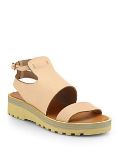 See by Chloe Cutout Leather Wedge Sandals   Light Beige
