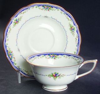 Mikasa Montpellier Footed Cup & Saucer Set, Fine China Dinnerware   Blue Band,Sm