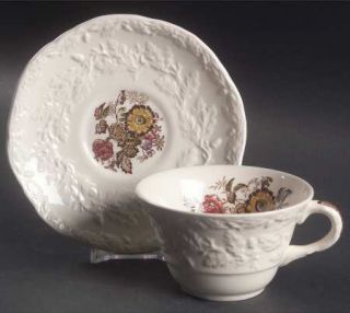 Masons Friarswood Flat Cup & Saucer Set, Fine China Dinnerware   Embossed Rim,M
