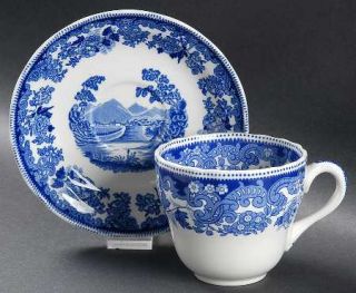 Spode Jane Seymour Flat Cup & Saucer Set, Fine China Dinnerware   All Blue, Scro