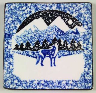 Tienshan Wolf Trivet, Fine China Dinnerware   Blue/Black Sponge Wolf&Mountains