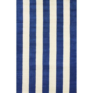 Nuloom Hand tufted Vertical Stripes Blue New Zealand Wool Rug With Plush Pile (76 X 96)