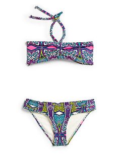 Onda De Mar Swim Girls Two Piece Geometric Print Bandeau Bikini   Color