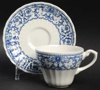 J & G Meakin Forum Blue Flat Cup & Saucer Set, Fine China Dinnerware   Blue On W