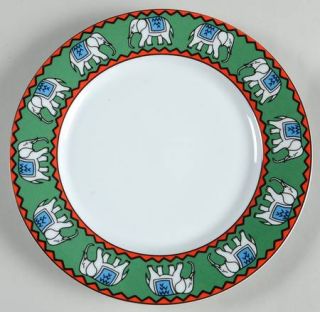 Block China Elephant Salad Plate, Fine China Dinnerware   Red & Green Border, Wh