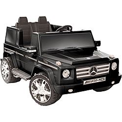 Black 12v Mercedes Benz Two seater G55 Amg Ride on Toy Vehicle (BlackModel 0591The 12 volt battery propels two passengers at a cruising speed of up to 5 mphReleasing the gas pedal brings the car to a smooth stopDeep treaded plastic wheels with chrome hub
