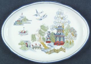 Wedgwood Chinese Legend Medium Oval Tray, Fine China Dinnerware   Light Blue, Ta