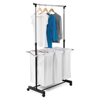 Triple Sorter Laundry Center With Hanging Bar (Chrome/ blackMaterials SteelDimensions 32.5 inches x 16.5 inches x 67.5 inches Model number SRT 01237  )