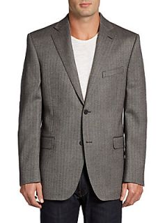 Wool Slim Fit Herringbone Sportcoat   Black Grey