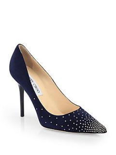 Jimmy Choo Abel Studded Suede Pumps   Navy Silver