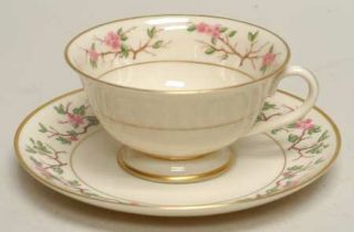 Franciscan Woodside Footed Cup & Saucer Set, Fine China Dinnerware   Pink Flower