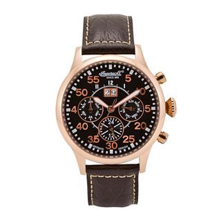 Ingersoll Monticello Mens Rose Tone Round Automatic Strap Watch, Brown
